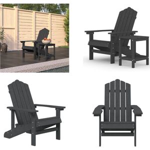 vidaXL Tuinstoel Adirondack met tafel HDPE antracietkleurig Tuinstoel - Adriandeck Stoel - Lounge Stoel - Buitenstoel - Buitentijnen - Tuinmeubels - Polypropyleen Stoel - Kunststof Stoel - Tuinstoel - Tuinstoelen - Terrasstoel - Tuintafel