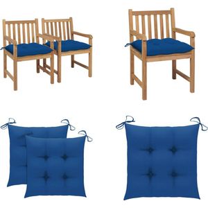 vidaXL Tuinstoelen 2 st met blauwe kussens massief teakhout - Tuinstoel - Tuinstoelen - Buitenstoel - Buitenstoelen