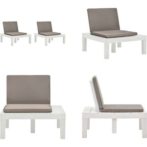 vidaXL Loungestoelen 2 st met kussens kunststof wit - Tuinloungestoel - Tuinloungestoelen - Tuinstoel - Tuinstoelen