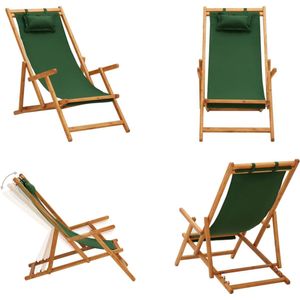 vidaXL Strandstoel inklapbaar massief eucalyptushout en stof groen - Strandstoel - Strandstoelen - Houten Stoel - Houten Stoelen