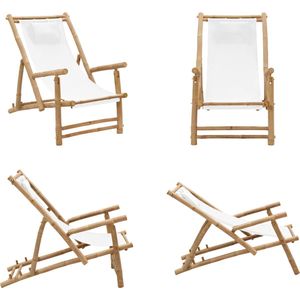 vidaXL Terrasstoel bamboe en canvas crèmewit - Terrasstoel - Terrasstoelen - Strandstoel - Tuinstoel