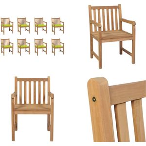 vidaXL Tuinstoelen 8 st met heldergroene kussens massief teakhout - Tuinstoel - Tuinstoelen - Buitenstoel - Buitenstoelen
