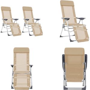 vidaXL Campingstoelen met voetensteun 2 st inklapbaar textileen crème - Campingstoel - Campingstoelen - Tuinstoel - Standenstoel