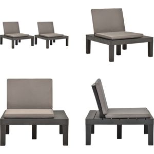 vidaXL Loungestoelen 2 st met kussens kunststof antraciet - Tuinloungestoel - Tuinloungestoelen - Tuinstoel - Tuinstoelen