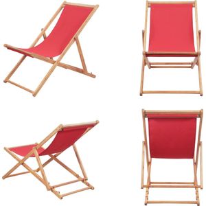 vidaXL Strandstoel inklapbaar stof en houten frame rood - Strandstoel - Strandstoelen - Houten Stoel - Houten Stoelen