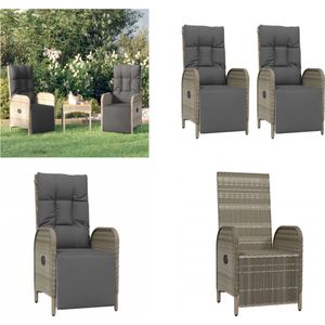 vidaXL Tuinstoelen 2 st verstelbaar met kussens poly rattan grijs - Tuinstoel - Tuinstoelen - Buitenstoel - Verstelbare Stoel