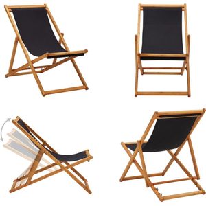 vidaXL Strandstoel inklapbaar eucalyptushout en stof zwart - Strandstoel - Strandstoelen - Houten Stoel - Houten Stoelen