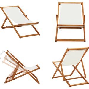 vidaXL Strandstoel inklapbaar eucalyptushout en stof crèmewit - Strandstoel - Strandstoelen - Houten Stoel - Houten Stoelen