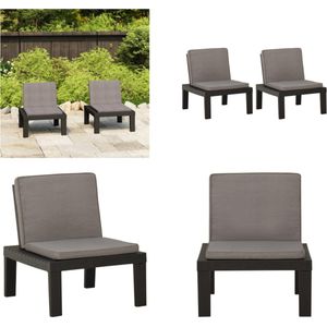 vidaXL Loungestoelen 2 st met kussens kunststof grijs - Loungestoel - Loungestoelen - Tuinstoel - Tuinstoelen