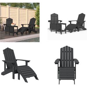 vidaXL Tuinstoelen Adirondack met voetenbank tafel HDPE antracietkleur Tuinstoel - Adriandeckstoel - Lounge Stoel - Buitentijnen - Buitenleven - Tuinmeubels - Polypropyleen - Tuinstoel - Tuinstoelen - Adirondack Stoel - Tuinstoel Met Voetenbank