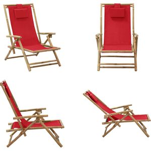vidaXL Relaxstoel verstelbaar bamboe en stof rood - Relaxstoel - Relaxstoelen - Klapstoel - Klapstoelen