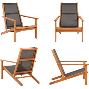 vidaXL Loungestoel massief eucalyptushout en textileen zwart Loungestool - Tuinstoel - Terrasstoel - Buitensteun - Eucalyptus Hout - Zwarte Lounge Chair - Comfortabele Tuinstoel - Relaxfauteuil - Tuinstoel - Tuinstoelen - Stoel - Stoelen