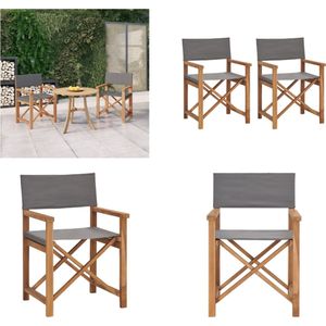 vidaXL Regisseursstoelen 2 st massief teakhout grijs Regisseursstoel - Teakwood Fauteuil - Buitensteun - Tuinset - Lounge Stoel - Klapstoel - Regisseursstoel - Regisseursstoelen - Stoel - Tuinstoel