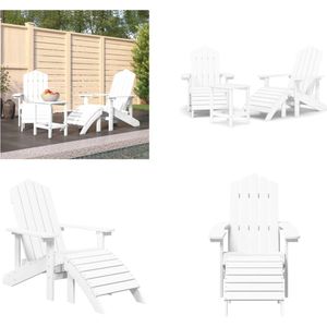 vidaXL Tuinstoelen Adirondack met voetenbank en tafel HDPE wit - Tuinstoel - Tuinstoelen - Adirondack Stoel - Tuinstoel Met Voetenbank