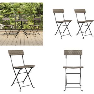 vidaXL Bistrostoelen 2 st inklapbaar poly rattan en staal grijs - Inklapbare Bistrostoel - Inklapbare Bistrostoelen - Bistrostoel - Tuinmeubel