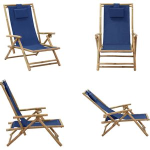 vidaXL Relaxstoel verstelbaar bamboe en stof marineblauw - Relaxstoel - Relaxstoelen - Klapstoel - Klapstoelen