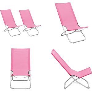 vidaXL Strandstoelen 2 st inklapbaar stof roze - Campingstoel - Campingstoelen - Kampeerstoel - Kampeerstoelen