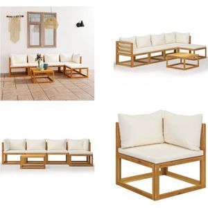 vidaXL 6-delige Loungeset met kussens massief acaciahout crème - Tuinset - Tuinsets - Tuinmeubelset - Tuinmeubelsets
