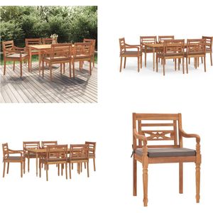 vidaXL 7-delige Tuinset met kussens massief teakhout - Tuinset - Tuinsets - Eetset - Eethoek