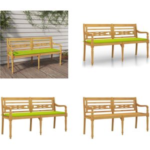 Batavia-Bank mit Hellgrünem Kissen 150 cm Massivholz Teak - Gartenzubehör - Gartenbank - Holzbank - Teakholzbank - Outdoor Möbel - Home & Living