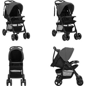 vidaXL Kinderwagen 2-in-1 staal donkergrijs en zwart - Baby Kinderwagen - Baby Kinderwagens - Wandelwagen - Wandelwagens