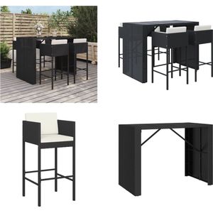 vidaXL 5-delige Tuinbarset met kussens poly rattan zwart - Tuinbarset - Tuinbarsets - Bartafelset - Bartafel En Kruk