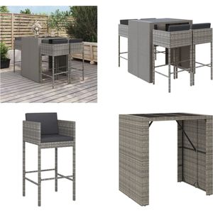 vidaXL 5-delige Tuinbarset met kussens poly rattan grijs - Tuinbarset - Tuinbarsets - Bartafelset - Bartafel En Kruk