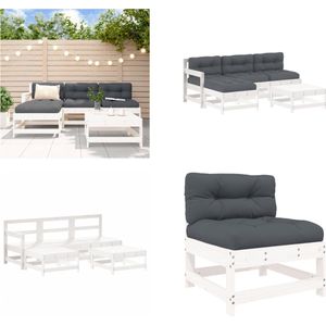 Vidaxl - 5-tlg. Garten-Lounge-Set mit Kissen Weiß Massivholz - Gartenmöbel - Loungesessel - Gartenloungeset - Rattan Möbel - Holz Gartenmöbel - Home