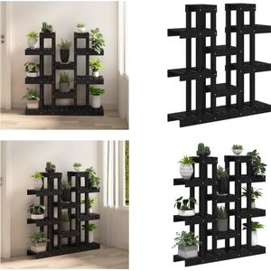 vidaXL Plantenstandaard 104,5x25x109,5 cm massief grenenhout zwart - Plantenstandaard - Plantenstandaards - Plantenbak - Houten Plantenstandaard