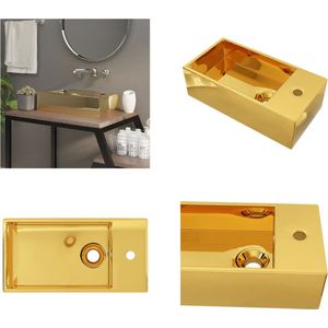 vidaXL Wastafel met overloop 49x25x15 cm keramiek goudkleurig - Gootsteen - Gootstenen - Wastafel - Wastafels