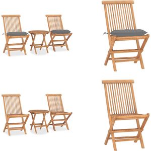vidaXL 3-delige Tuinset inklapbaar met kussen massief teakhout - Eethoek Voor Buiten - Eethoeken Voor Buiten - Eettafelset Voor Buiten - Eettafelsets Voor Buiten
