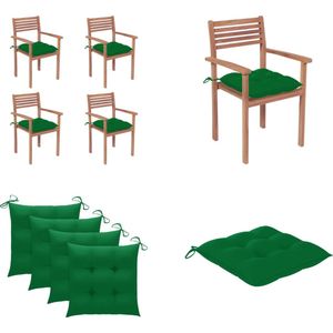 vidaXL Tuinstoelen 4 st met groene kussens massief teakhout - Tuinstoel - Tuinstoelen - Buitenstoel - Buitenstoelen