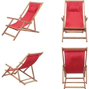 vidaXL Strandstoel inklapbaar stof en houten frame rood - Strandstoel - Strandstoelen - Houten Stoel - Houten Stoelen