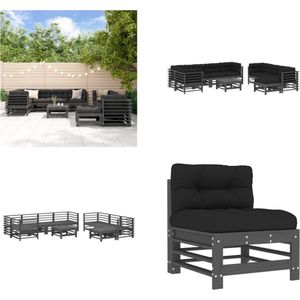 10-tlg. Garten-Lounge-Set mit Kissen Grau Massivholz - Gartenmöbel - Loungesessel - Gartenloungeset - Rattan Möbel - Holz Gartenmöbel - Home & Living