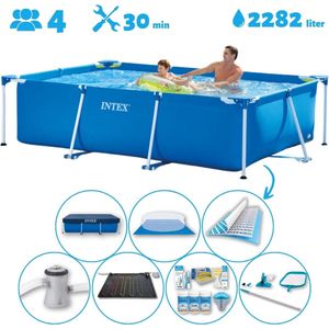 Intex Rechthoekig Opzetzwembad - 260 x 160 x 65 cm - Blauw - Inclusief Pomp - Solar Mat - Onderhoudspakket - Grondzeil - Afdekzeil - Schoonmaaktset