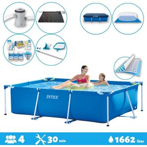 Intex Voordeelverpakking - Rechthoekig Frame Zwembad - 220 x 150 x 60 cm - Blauw - Inclusief Accessoires - Voor een heel seizoen