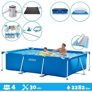 Intex Voordeelverpakking - Rechthoekig Frame Zwembad - 260 x 160 x 65 cm - Blauw - Inclusief Accessoires - Voor een heel seizoen