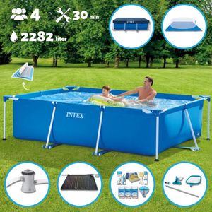 Intex Zwembad - Opzetzwembad - Rechthoekig - 260 x 160 x 65 cm - Blauw - Inclusief Pomp - Verwarmingsmat - Chloorpakket - Onderzeil - Afdekzeil - Schoonmaaktset