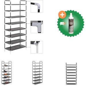 vidaXL Schoenenrek met 8 schappen metaal en ongeweven stof zwart - Schoenenkast - Inclusief Reiniger