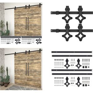 vidaXL Beslagsets voor schuifdeur 2 st 183 cm staal zwart - Onderdelen Set Voor Schuifdeuren - Onderdelen Sets Voor Schuifdeuren - Rail Voor Schuifdeuren - Rails Voor Schuifdeuren