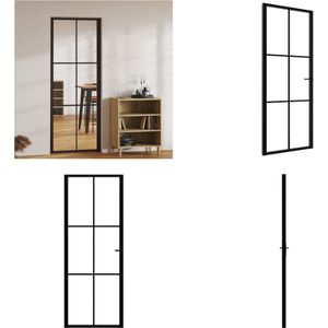 vidaXL Binnendeur 76x201-5 cm ESG-glas en aluminium zwart - Binnendeur - Binnendeuren - Deur - Glazen Deur