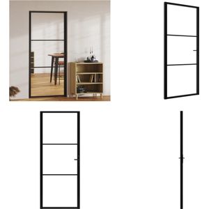 vidaXL Binnendeur 93x201-5 cm ESG-glas en aluminium zwart - Binnendeur - Binnendeuren - Deur - Glazen Deur