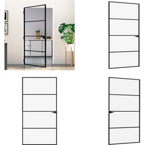 vidaXL Binnendeur 102x201-5 cm gehard glas en aluminium smal zwart - Binnendeur - Binnendeuren - Deur - Deuren