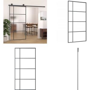 vidaXL Schuifdeur 102,5x205 cm mat ESG-glas en aluminium zwart - Schuifdeur - Schuifdeuren - Glijdeur - Deur