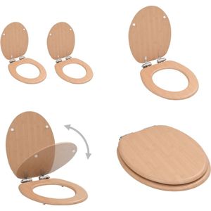 vidaXL Toiletbrillen 2 st met soft-close deksels MDF bamboeontwerp - Toiletbril - Toiletbrillen - Soft-close Toiletbril - Soft-close Toiletbrillen