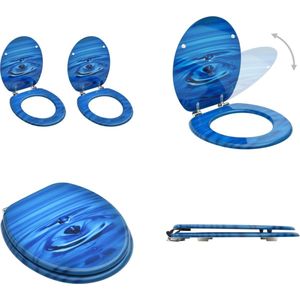 vidaXL Toiletbrillen met deksel 2 st waterdruppel MDF blauw - Toiletbril - Toiletbrillen - Hard-close Toiletbril - Hard-close Toiletbrillen