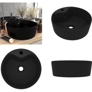 vidaXL Wastafel met overloop 36x13 cm keramiek matzwart - Luxe Wasbak - Luxe Wasbakken - Keramische Wastafel - Keramische Wastafels