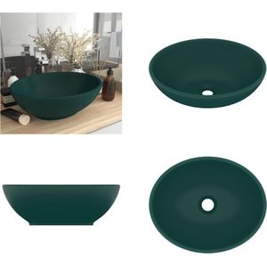 vidaXL Wastafel ovaal 40x33 cm keramiek mat donkergroen - Luxe Wasbak - Luxe Wasbakken - Keramische Wastafel - Keramische Wastafels