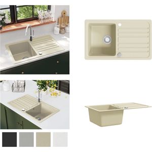 vidaXL Gootsteen enkele bak graniet beige - Spoelbak - Spoelbakken - Wasbak - Wasbakken