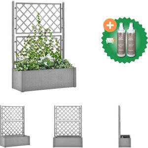 vidaXL Plantenbak verhoogd met latwerk en zelfbewateringssysteem grijs Bloempot Inclusief Onderhoudsset